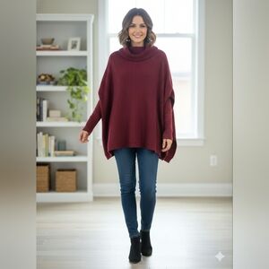 Zenana Outfitters Maroon Turtleneck Poncho Sweater